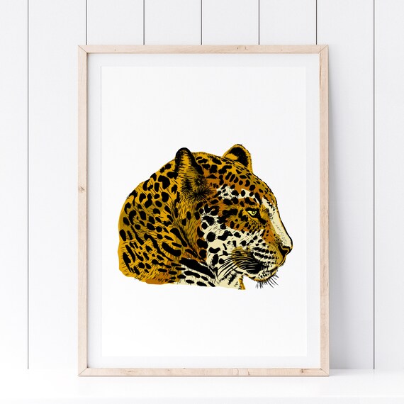 Leopard Head Graphic Art Orange Black Big Cat Wildlife Wall Art Poster