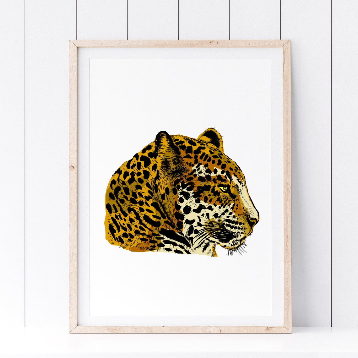 Leopard Head Graphic Art Orange Black Big Cat Wildlife Wall Art Poster