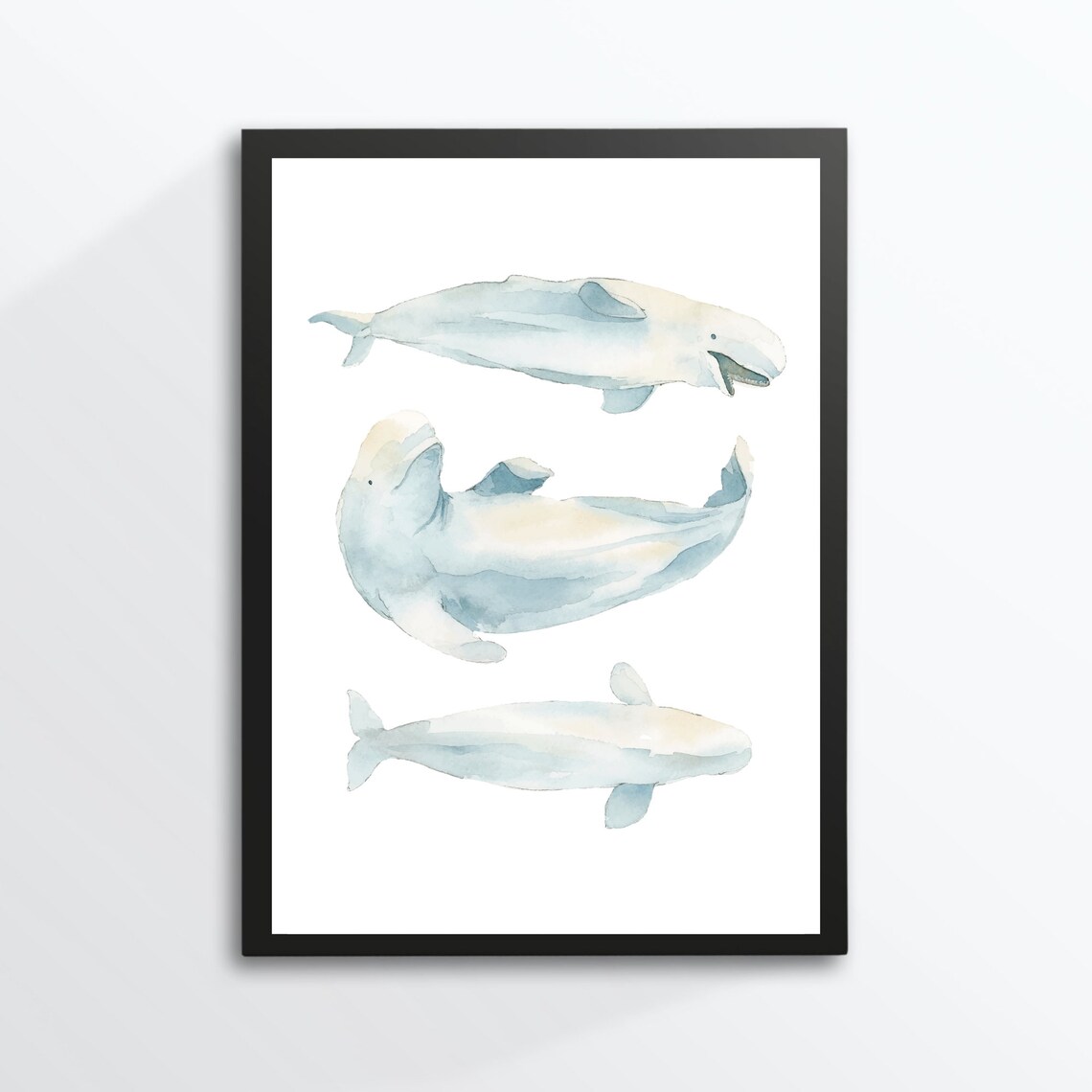 Din A4 Art Print Without Frame Whale Beluga White Whale Sea Bathroom Watercolor Maritime Poster Image