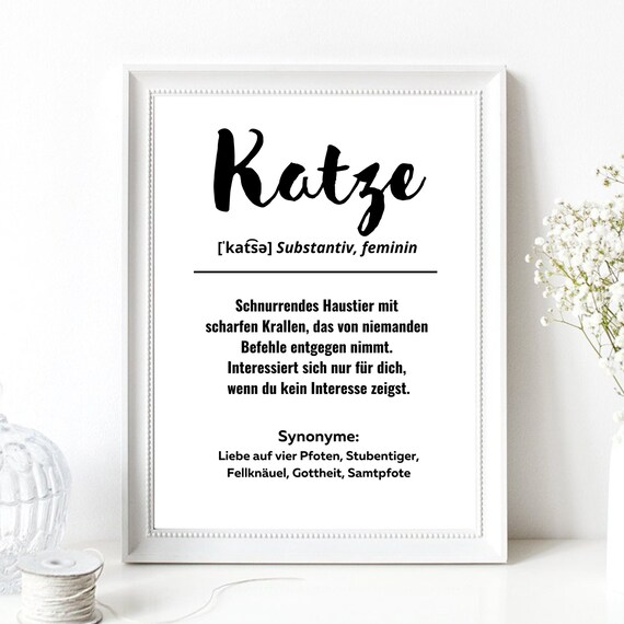 Katze Cat Dictionary Definition Funny German Typography Wall Art Print