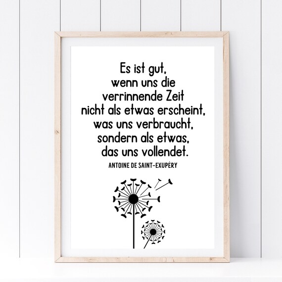 Saint Exupery Time Quote Dandelion Motivational Saying Typography Poster
