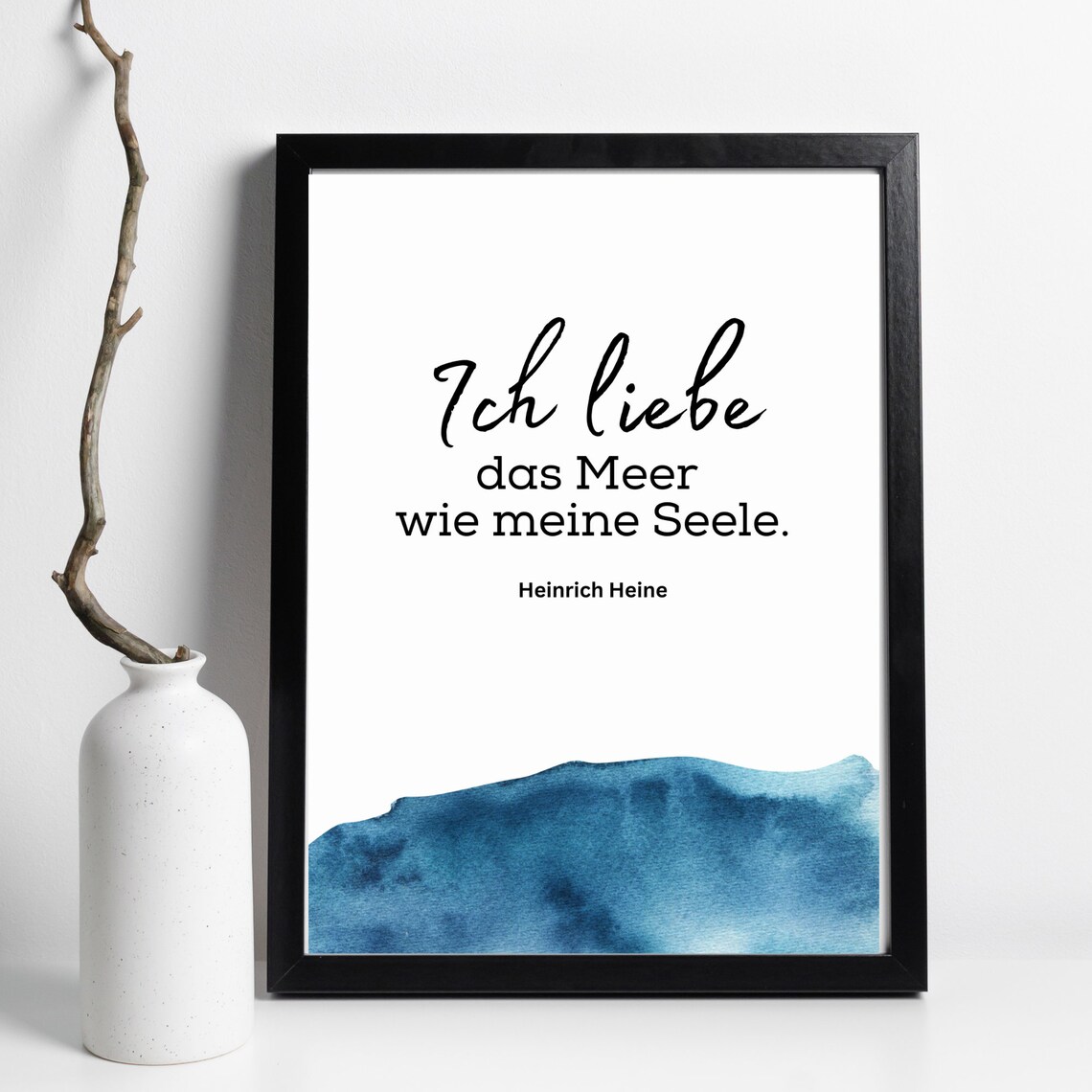 Heinrich Heine I Love The Sea Quote Poster Blue Watercolor Waves Art