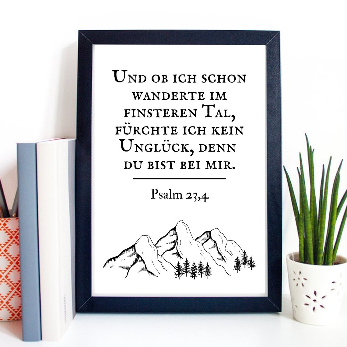 Din A4 Art Print Without Frame Bible Saying Psalm Wandered Dark Valley Bible God Faith Baptism Confirmation Communion Birth Poster - Image 2