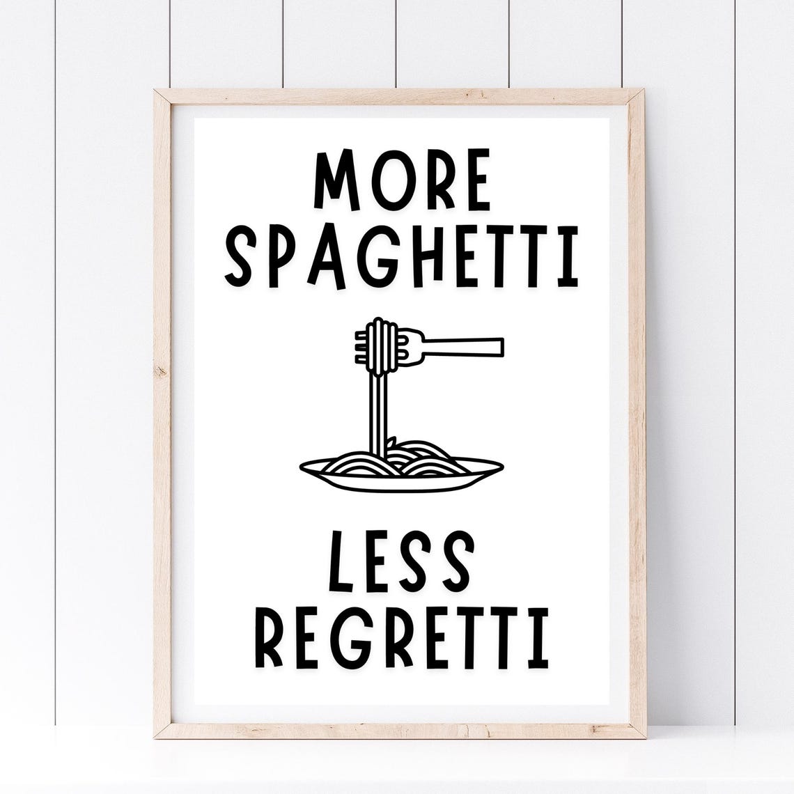 More Spaghetti Less Regretti Funny Pasta Fork Line Art Kitchen Poster