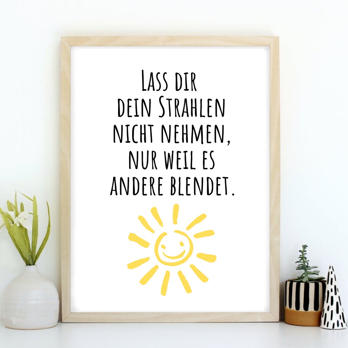 German Keep Shining Quote Smiling Sun Typography Kids Room Art Poster - Image 3