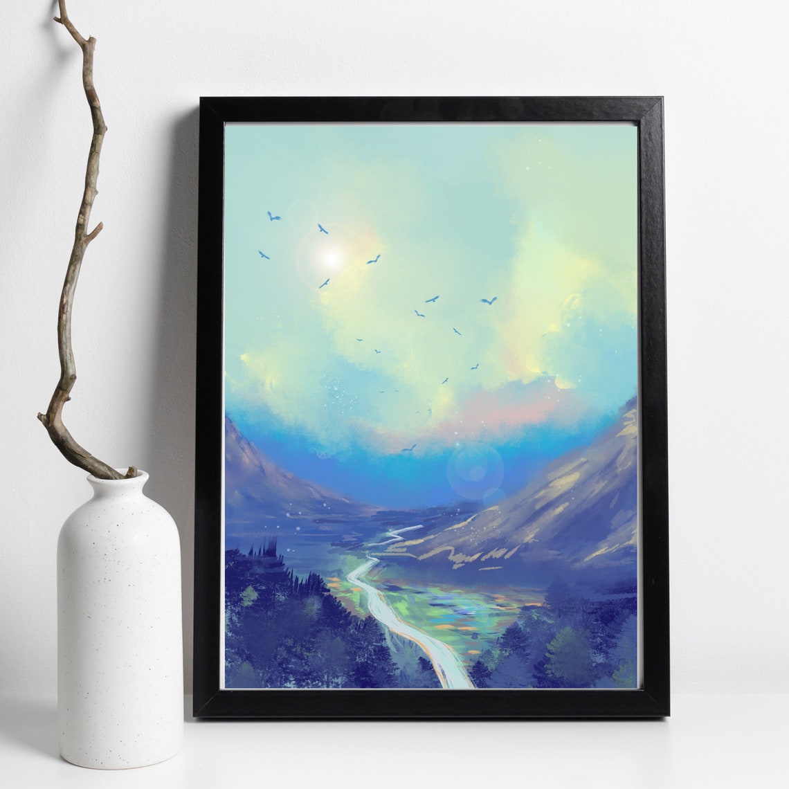 Din A4 Art Print Without Frame Landscape With Mountains And Forest Valley Horizon Illustration Print Poster Image - Image 3