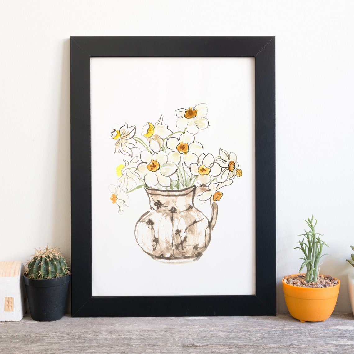 Daffodils in Ceramic Jug Spring Watercolor Floral Botanical Print - Image 3