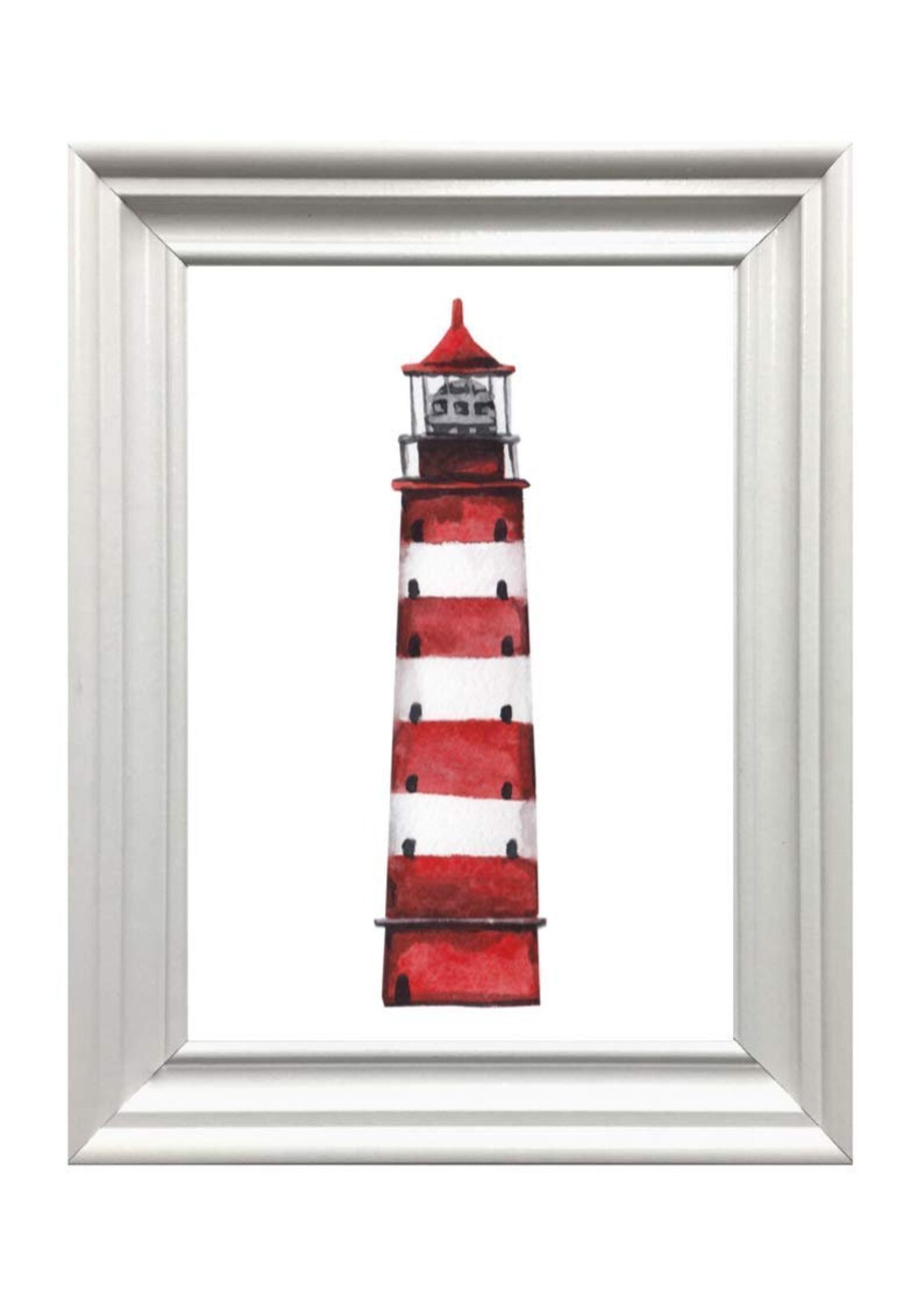 Red White Striped Lighthouse Watercolor Coastal Nautical Wall Art Poster - Image 2