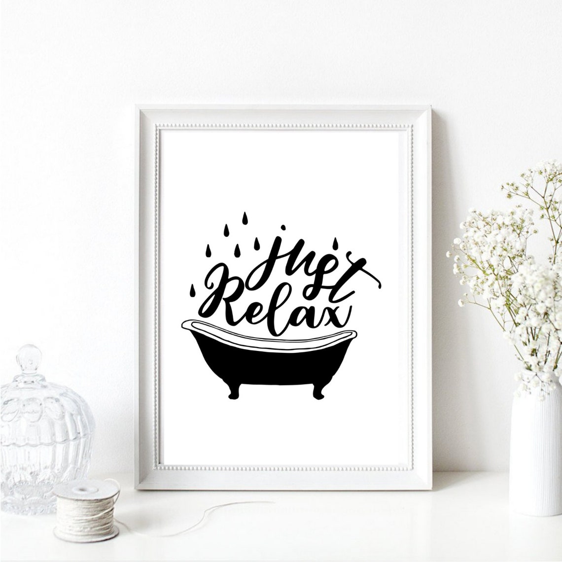 Just Relax Bathtub Script Decor Soak Bathroom Typography Poster
