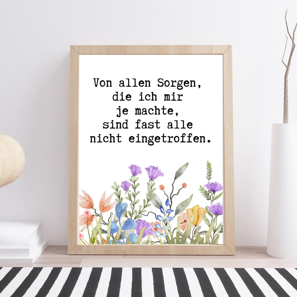 Worries Rarely Happen German Quote Watercolor Wildflower Floral Poster - Image 3