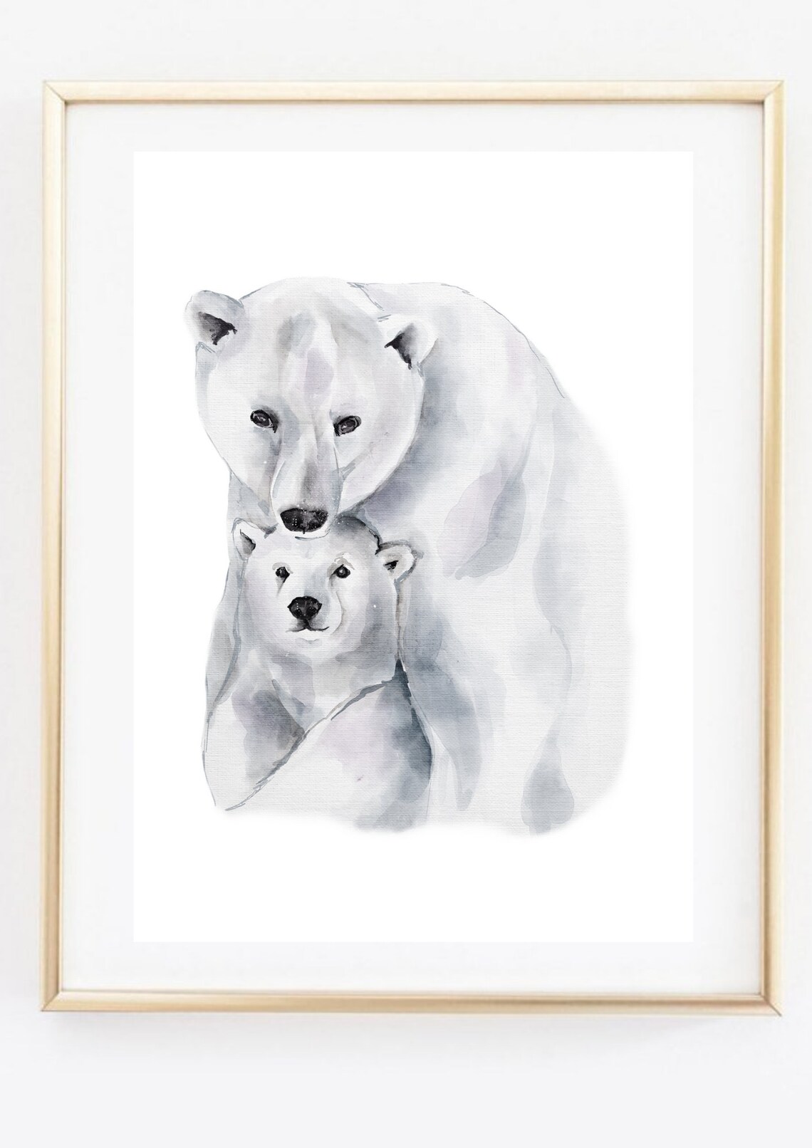 Polar Bear Mother And Cub Watercolor Arctic Nursery Animal Poster - Image 2