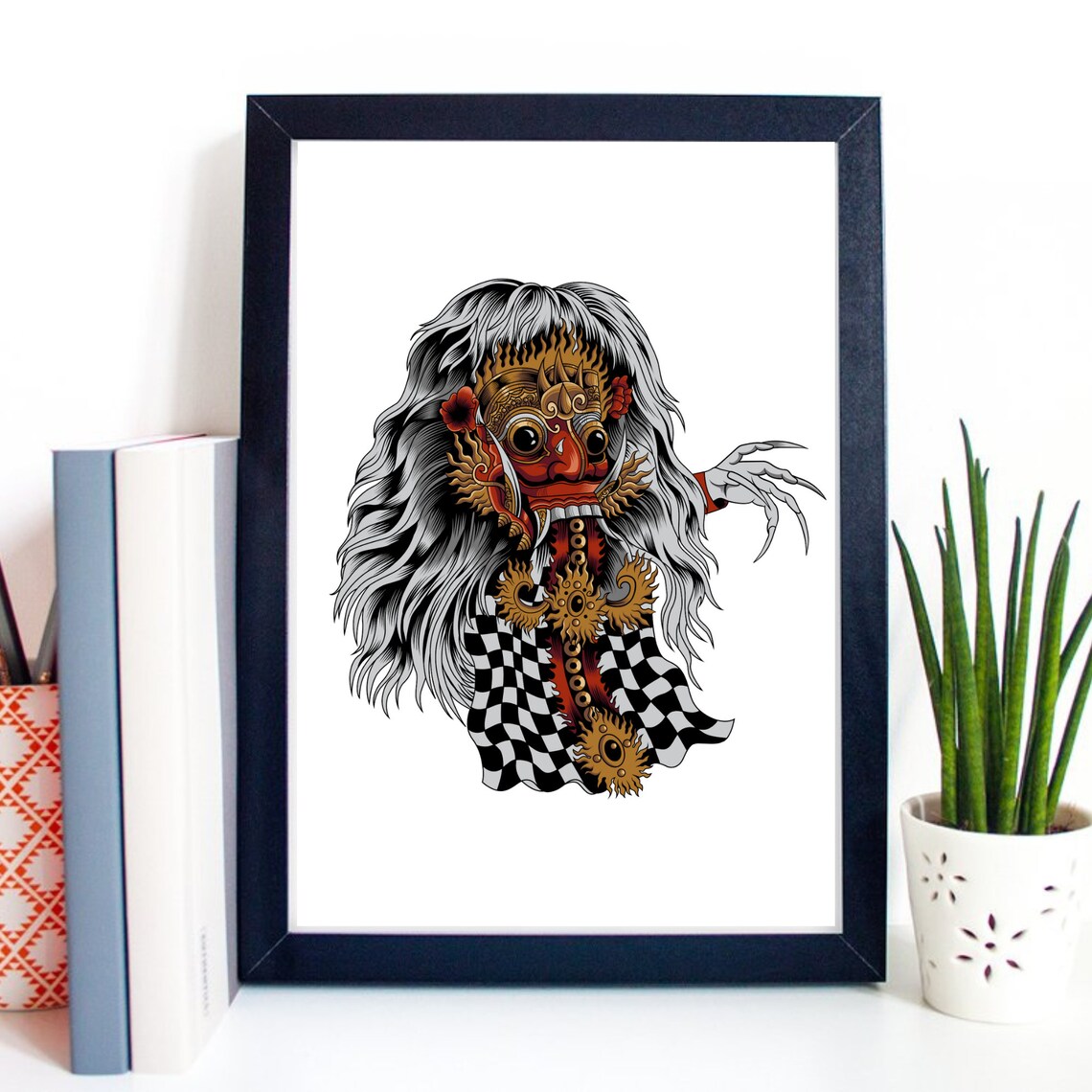 Rangda Balinese Goddess Witch Hindu Barong Mask Illustration Wall Art Print