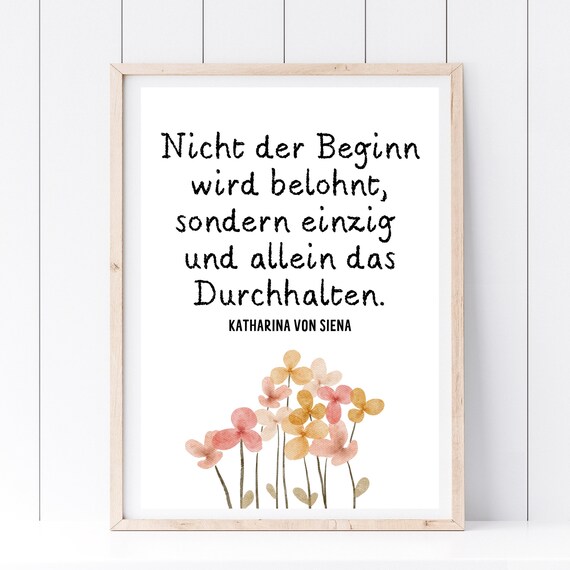 Perseverance Rewarded Quote Katharina Von Siena Flower Watercolor Poster