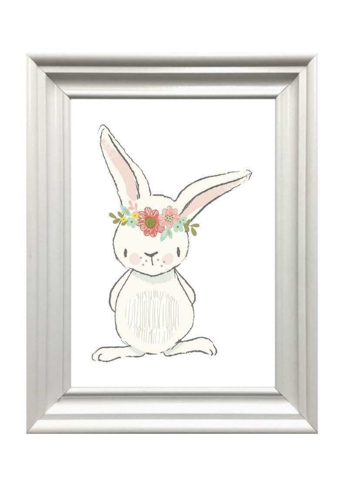 Cute Bunny Rabbit With Flower Crown Nursery Baby Room Art Print - Image 2