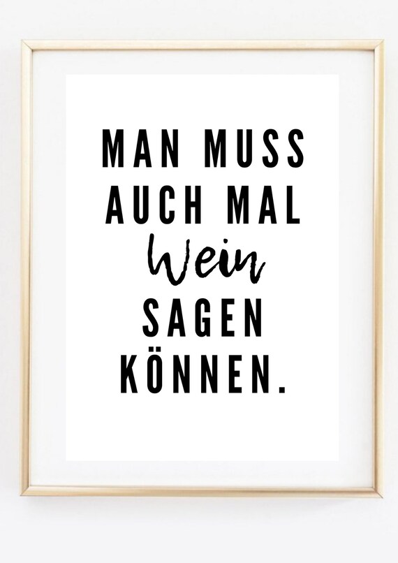 Funny German Wine Quote Typography Black And White Kitchen Poster