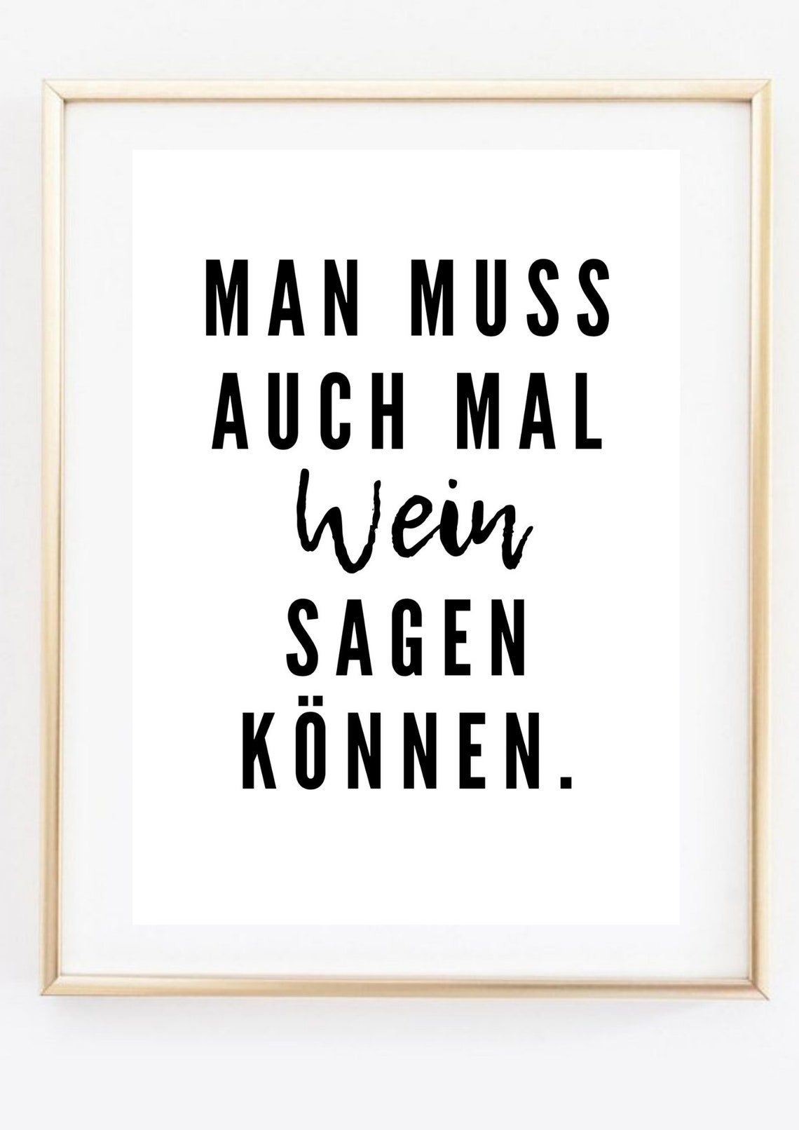 Funny German Wine Quote Typography Black And White Kitchen Poster