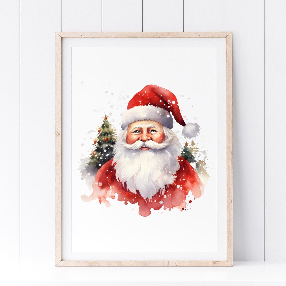Jolly Santa Claus Watercolor Christmas Tree Holiday Cheer Poster
