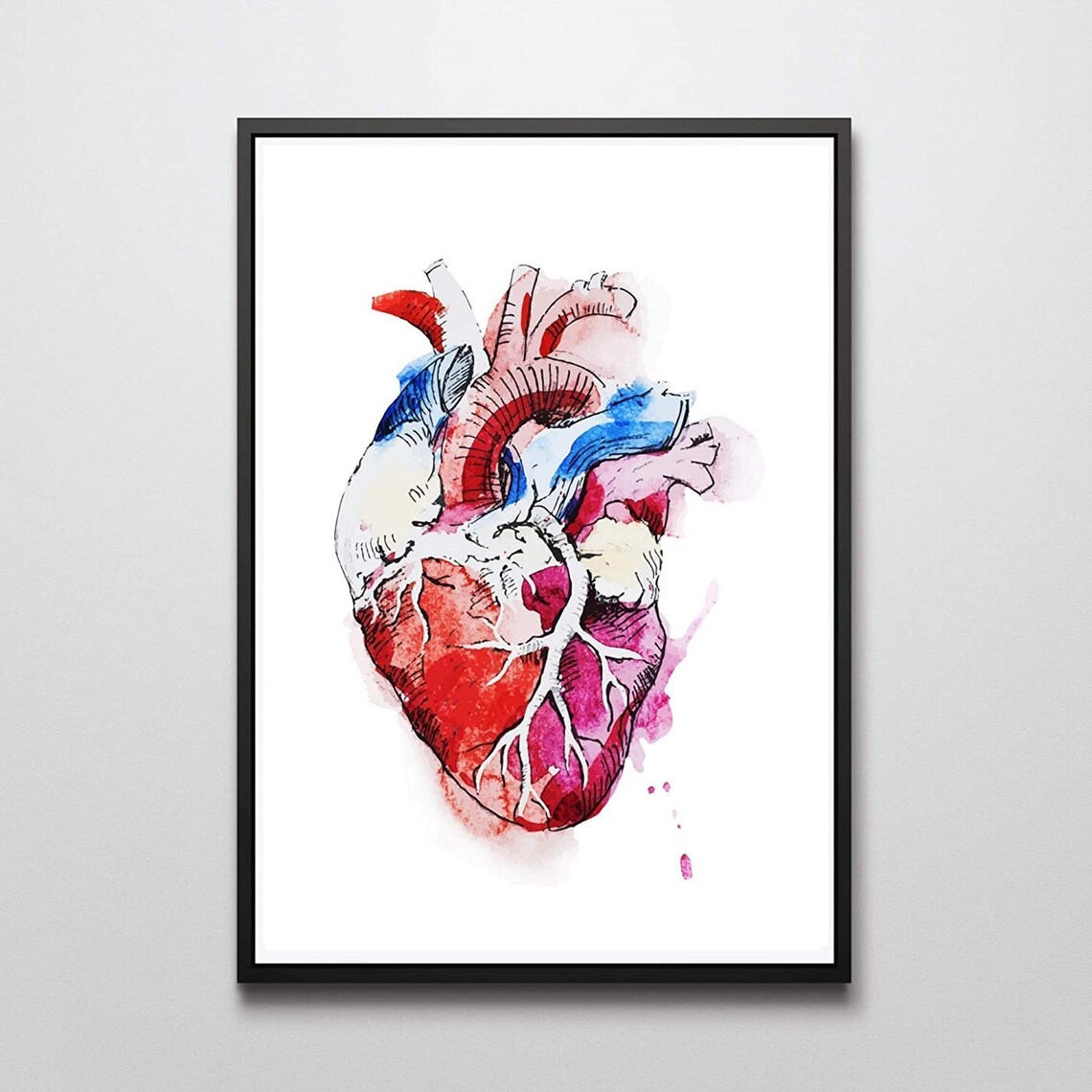 Anatomical Human Heart Watercolor Colorful Medical Art Print