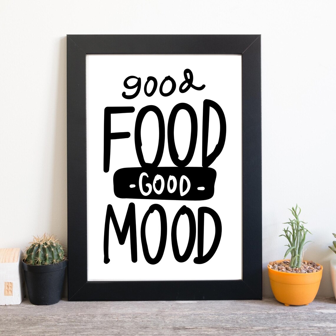 Good Food Good Mood Kitchen Typography Bold Black Lettering Wall Print