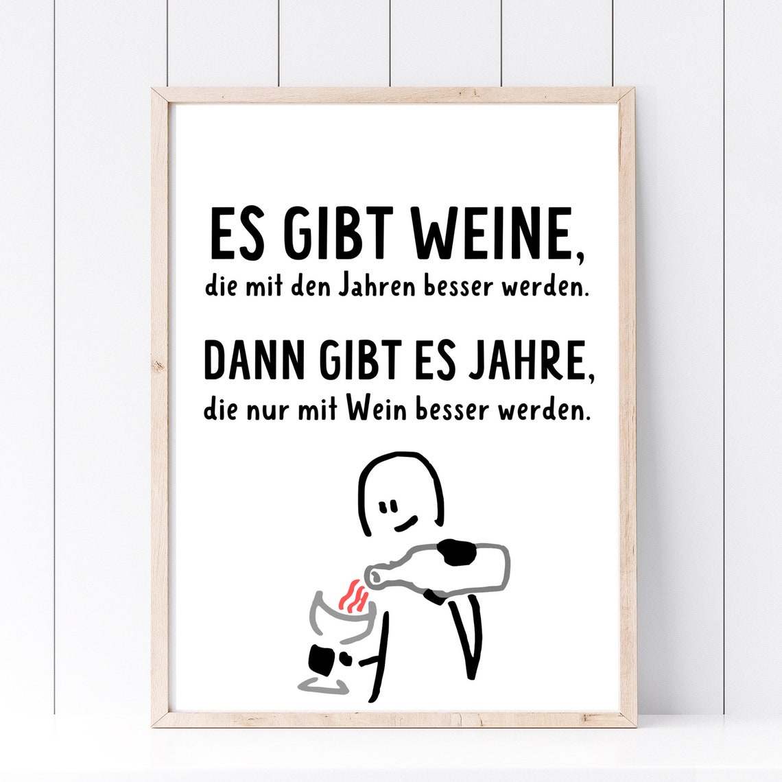 Funny German Wine Quote Print with Doodle Kitchen Wall Art Poster - Image 2