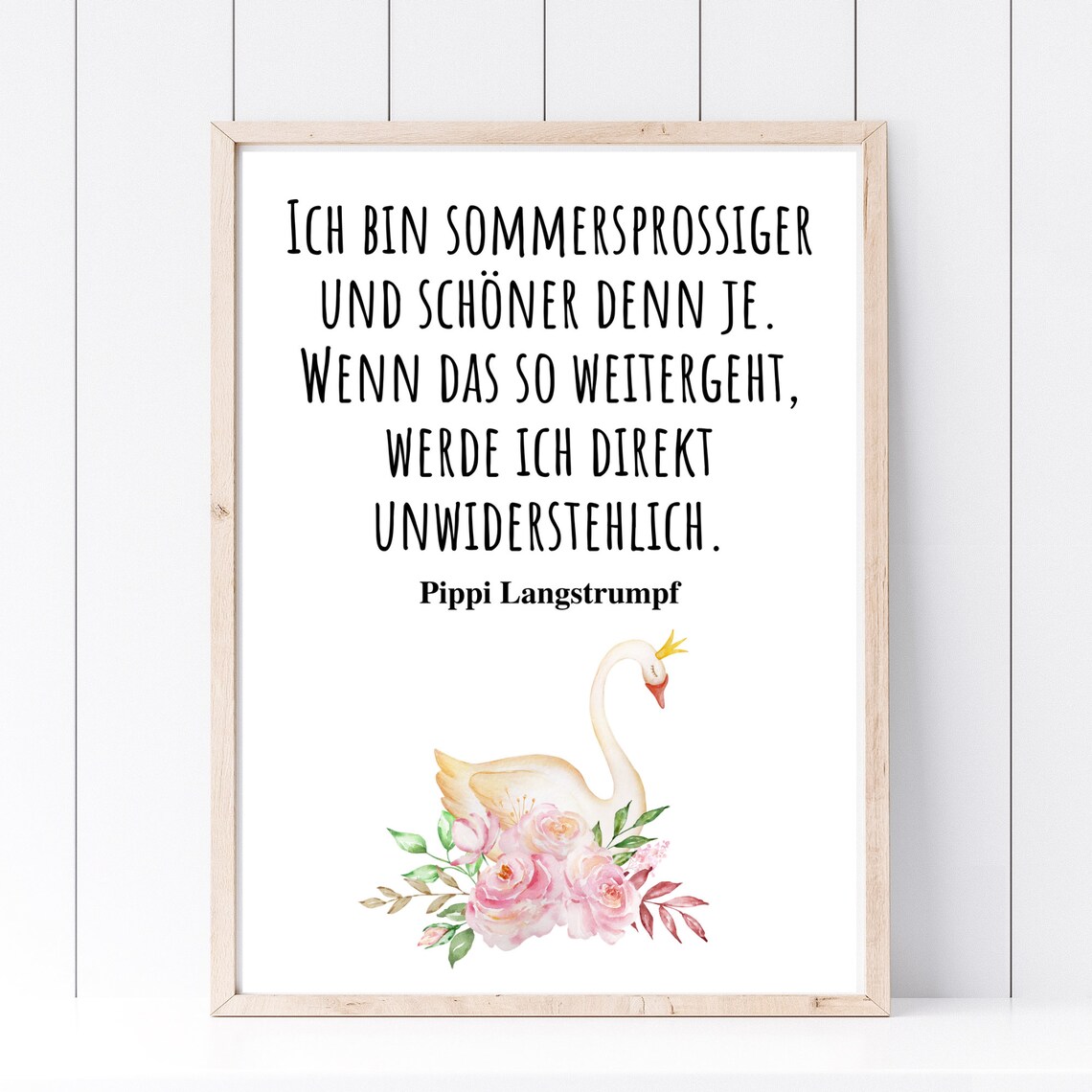 Freckles Self Love Swan Watercolor German Quote Pippi Langstrumpf Wall Art