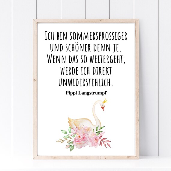 Freckles Self Love Swan Watercolor German Quote Pippi Langstrumpf Wall Art