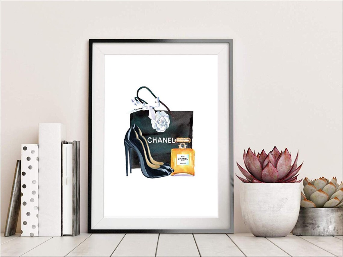 Chanel Fashion Illustration High Heels No 5 Perfume Shopping Bag Wall Art - Image 2