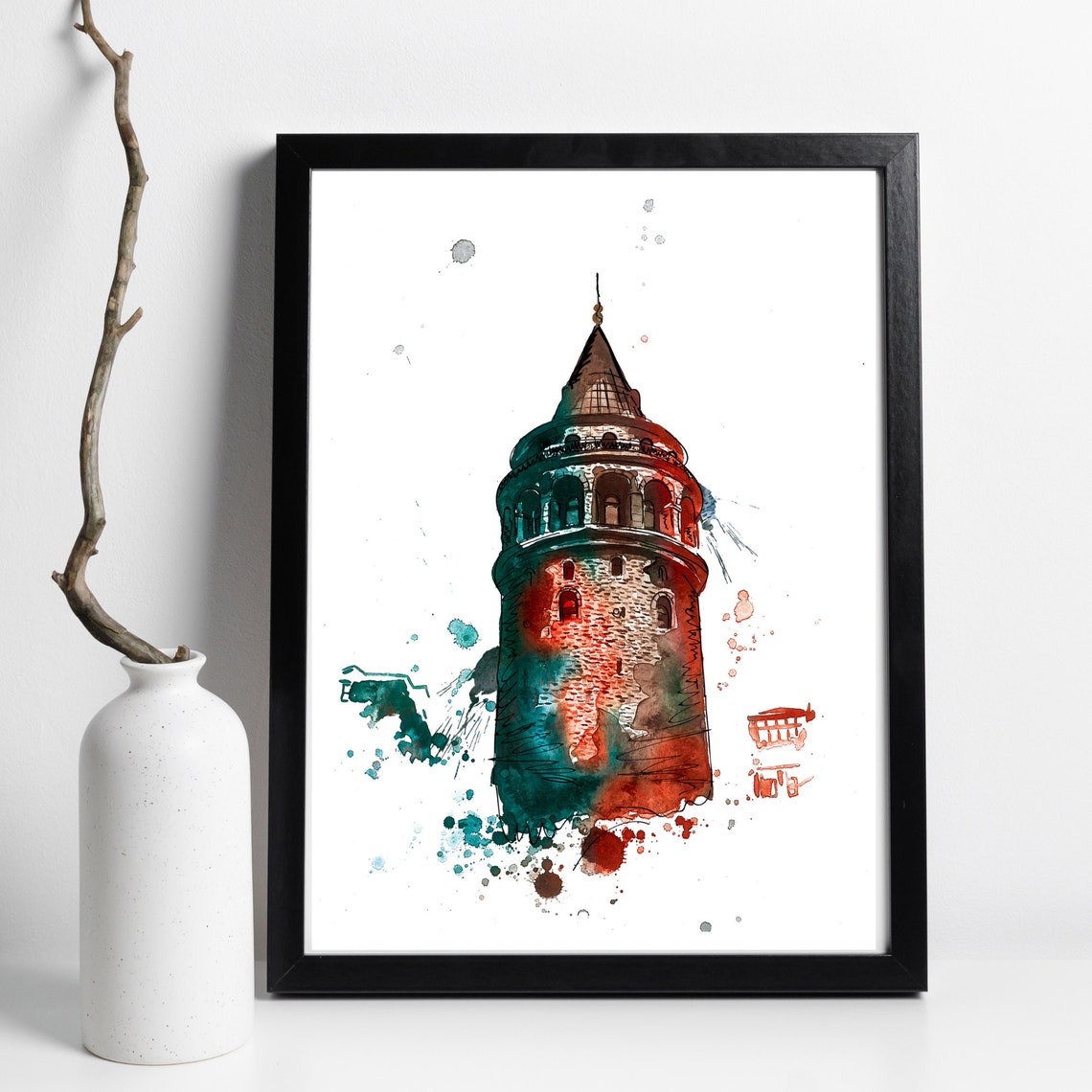 Din A4 Art Print Without Frame Galata Tower Istanbul Turkey Watercolor Gift Poster Image - Image 2