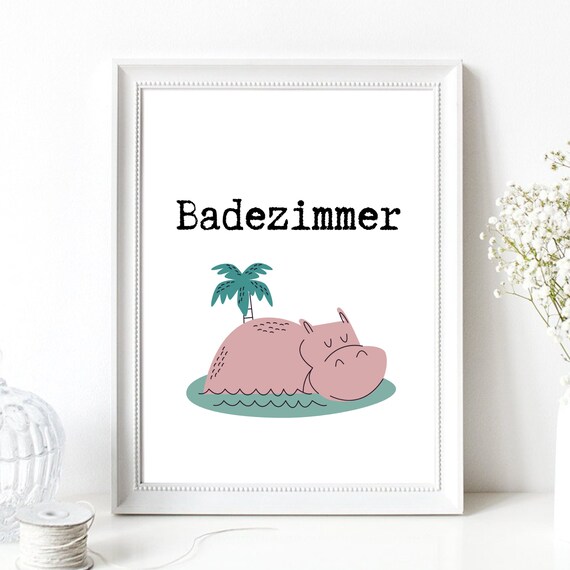 Badezimmer Pink Hippo Bath Kids Bathroom Cute Animal Wall Art Print