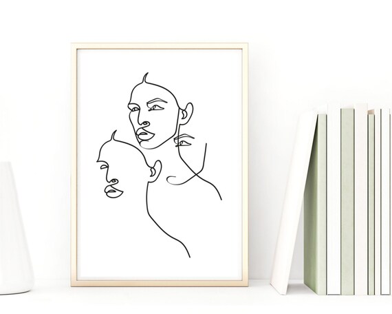 Abstract Line Art Woman Profile Minimalist Modern Sketch Wall Art Poster