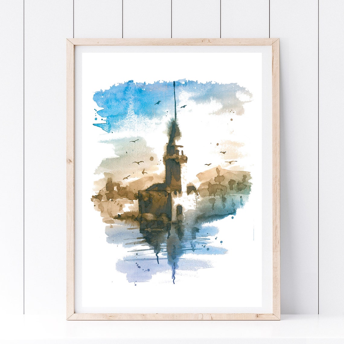Din A4 Art Print Without Frame Maidentower Kiz Kulesi Istanbul Turkey Watercolor Gift Poster Image - Image 3