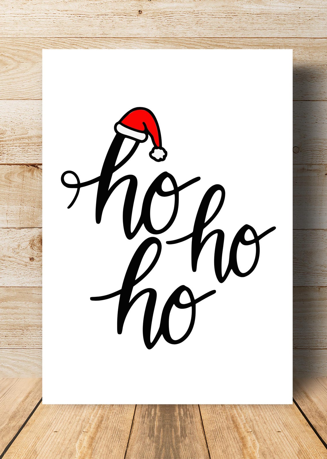 Ho Ho Ho Christmas Santa Hat Script Calligraphy Holiday Wall Art - Image 2