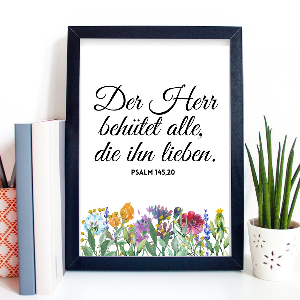 Psalm 14520 German Bible Verse The Lord Protects Floral Watercolor Poster - Image 2