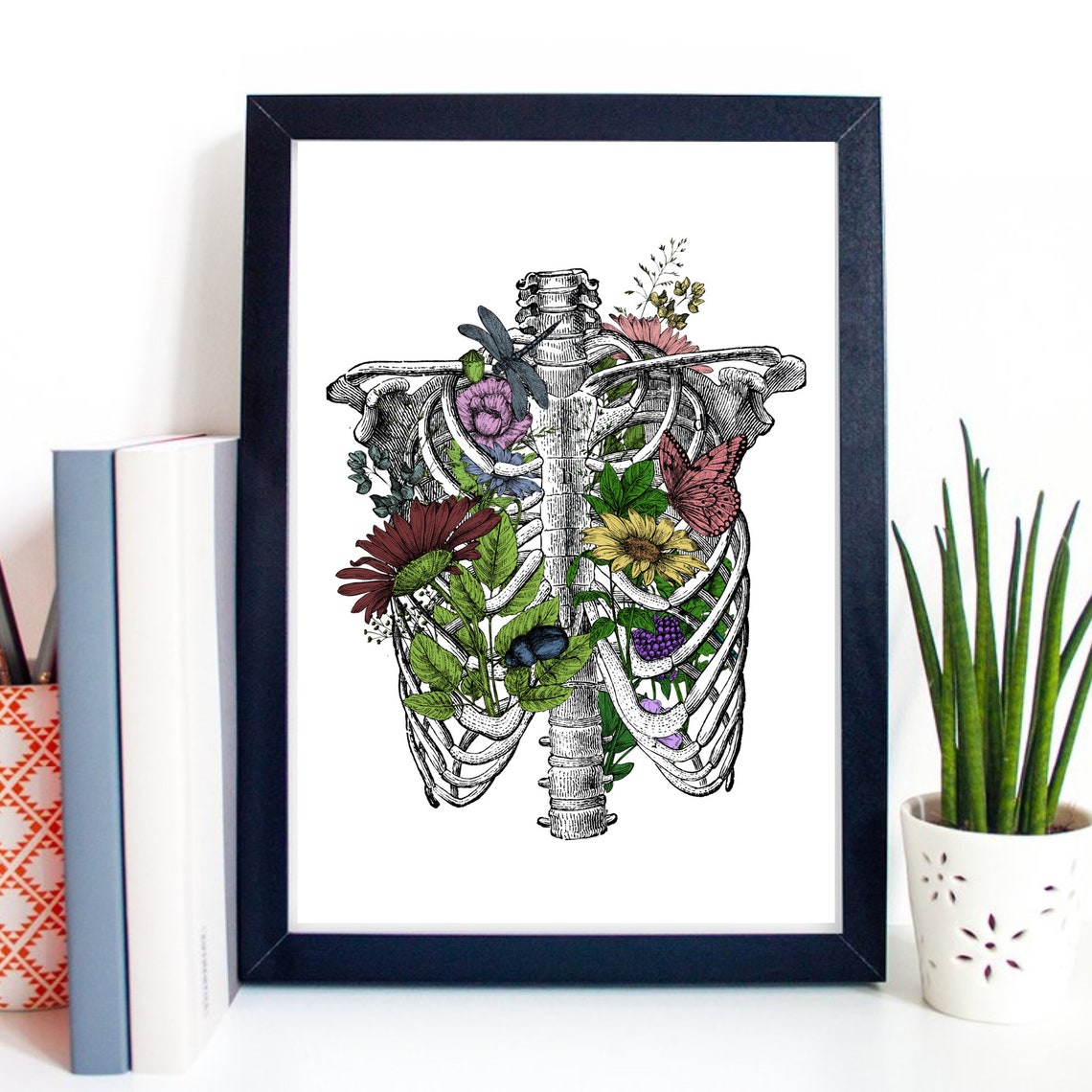 Anatomical Ribcage Flowers Vintage Skeleton Botanical Art Print - Image 3