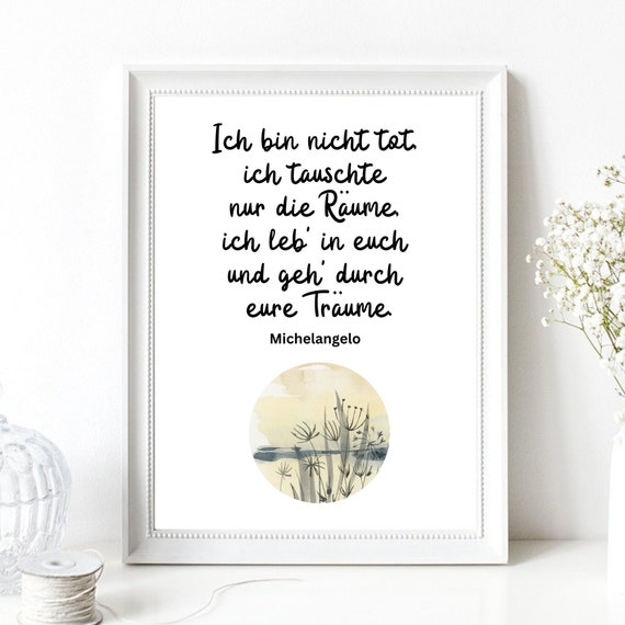 Art Print Din A4 Saying Michelangelo Im Not Dead Dreams Consolation Mourning Mourning Altar Print Poster Picture Without Frame