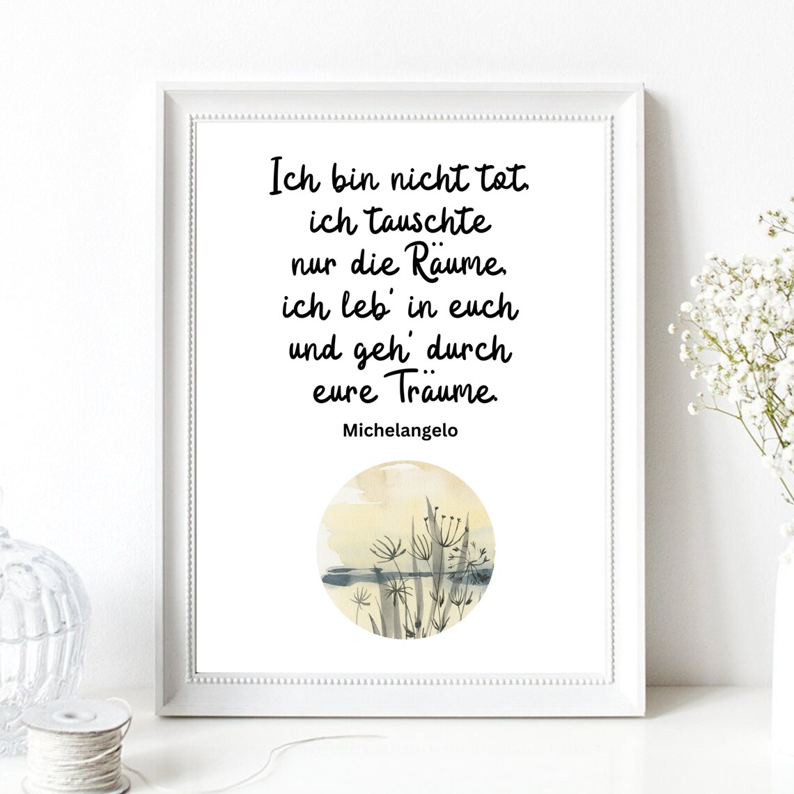 Michelangelo I Am Not Dead German Quote Typography Funeral Comfort Poster