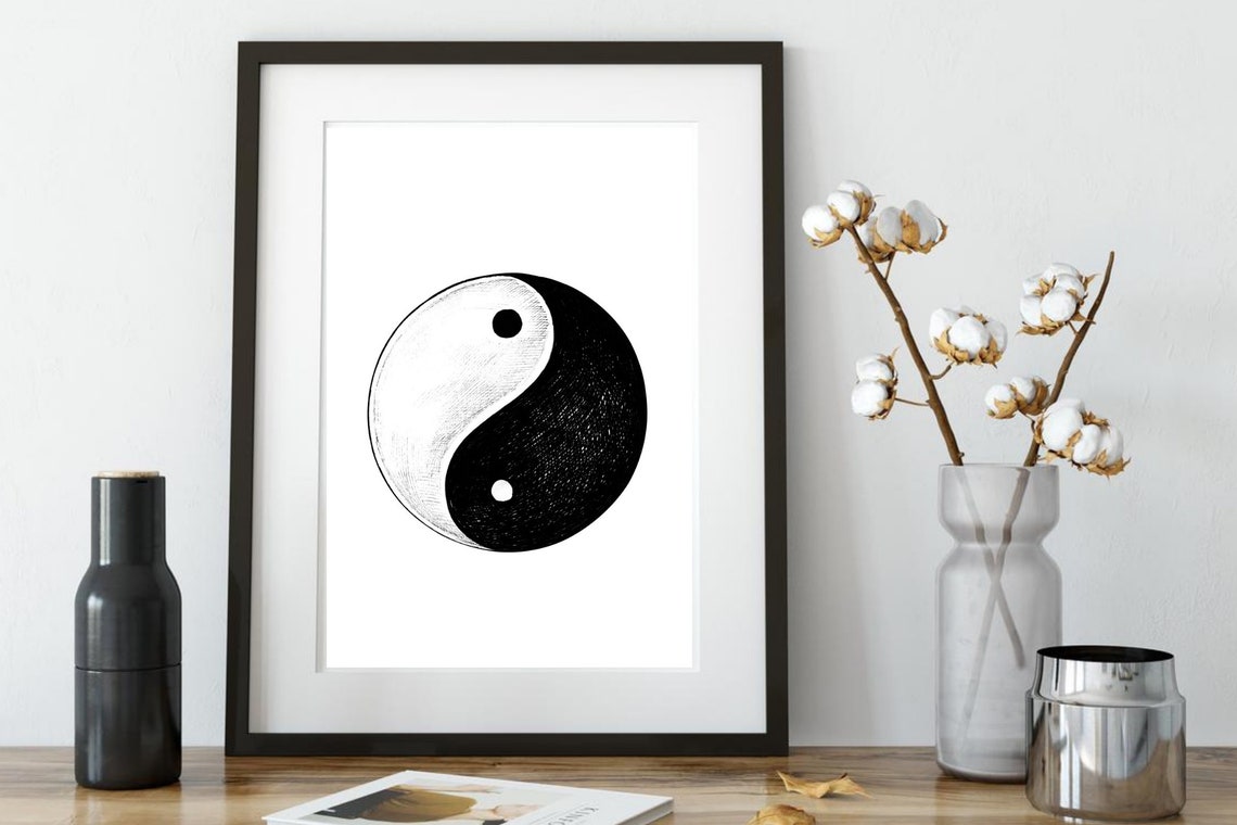 Hand Drawn Yin Yang Zen Meditation Balance Sketch Symbol Wall Poster - Image 3