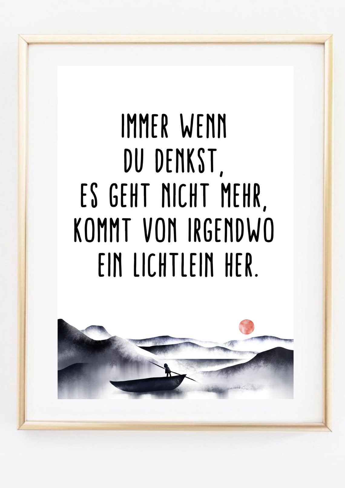 Light Comes From Somewhere German Hope Quote Mountain Boat Art Print - Image 2