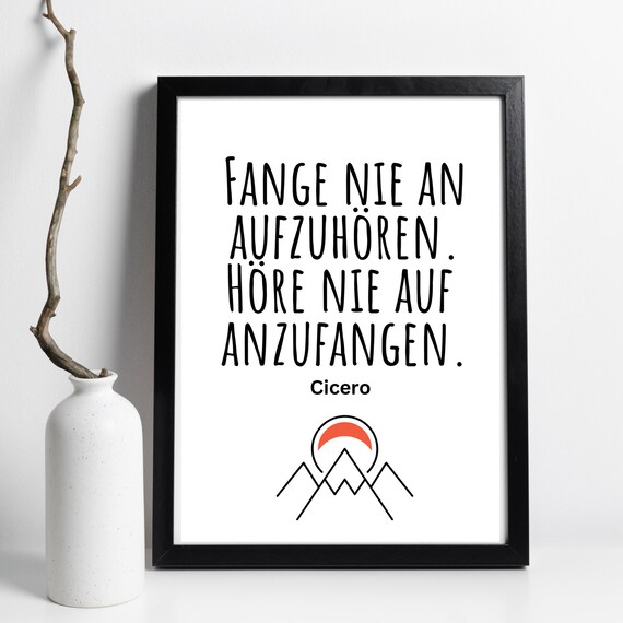Din A4 Art Print Without Frame Saying Cicero Never Stop Starting Believe Will Motivation Picture Print Poster Typography