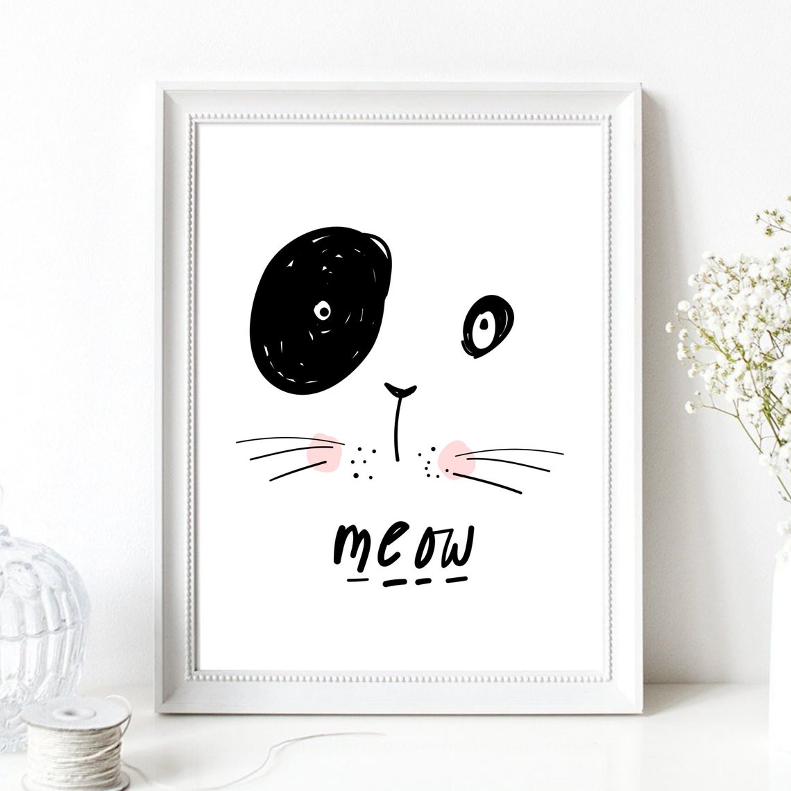 Din A4 Art Print Without Frame Meow Meow Cute Comic Cat Cat Love Cats Typography Print Poster - Image 3