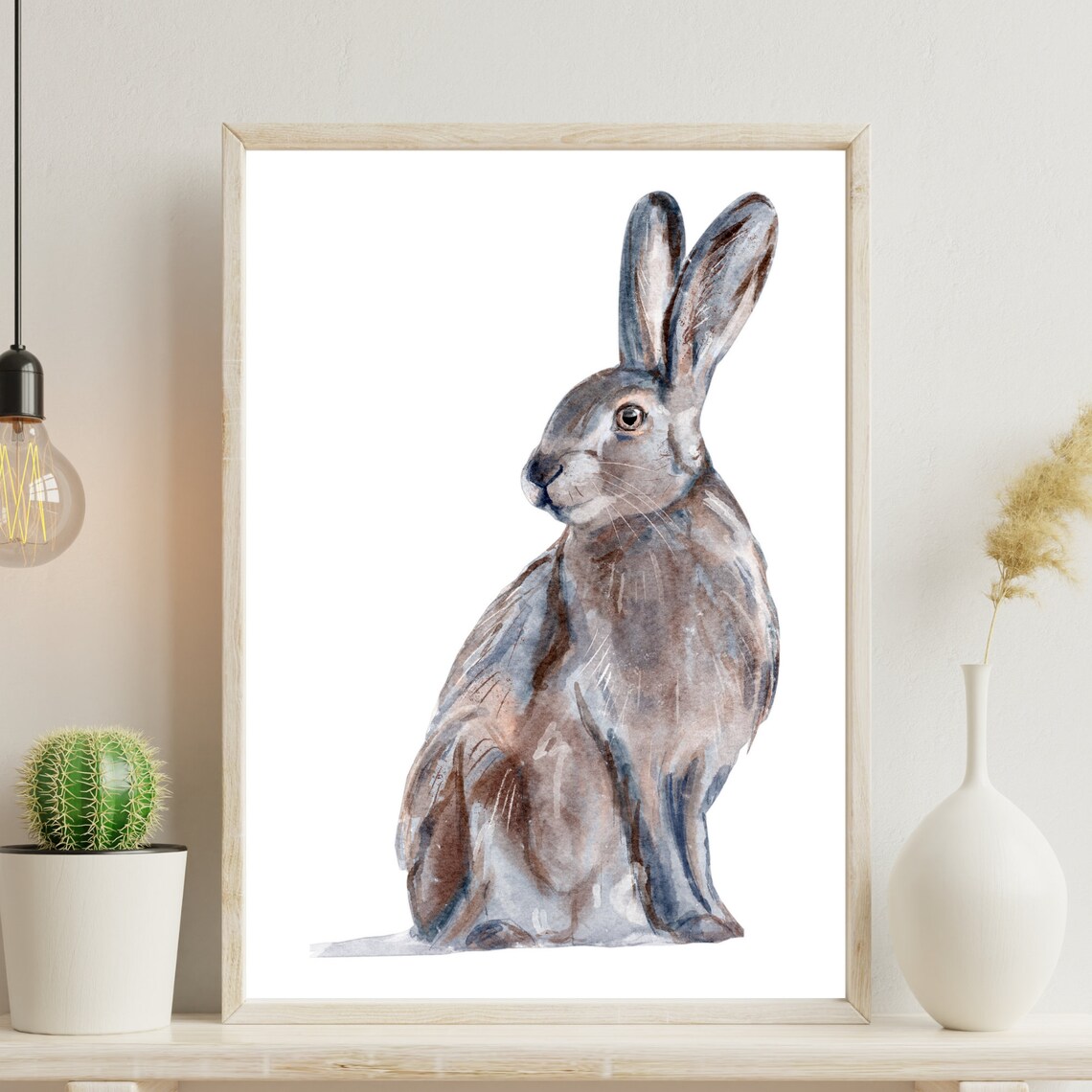 Field Hare Watercolor Sitting Brown Rabbit Woodland Animal Nature Print - Image 2