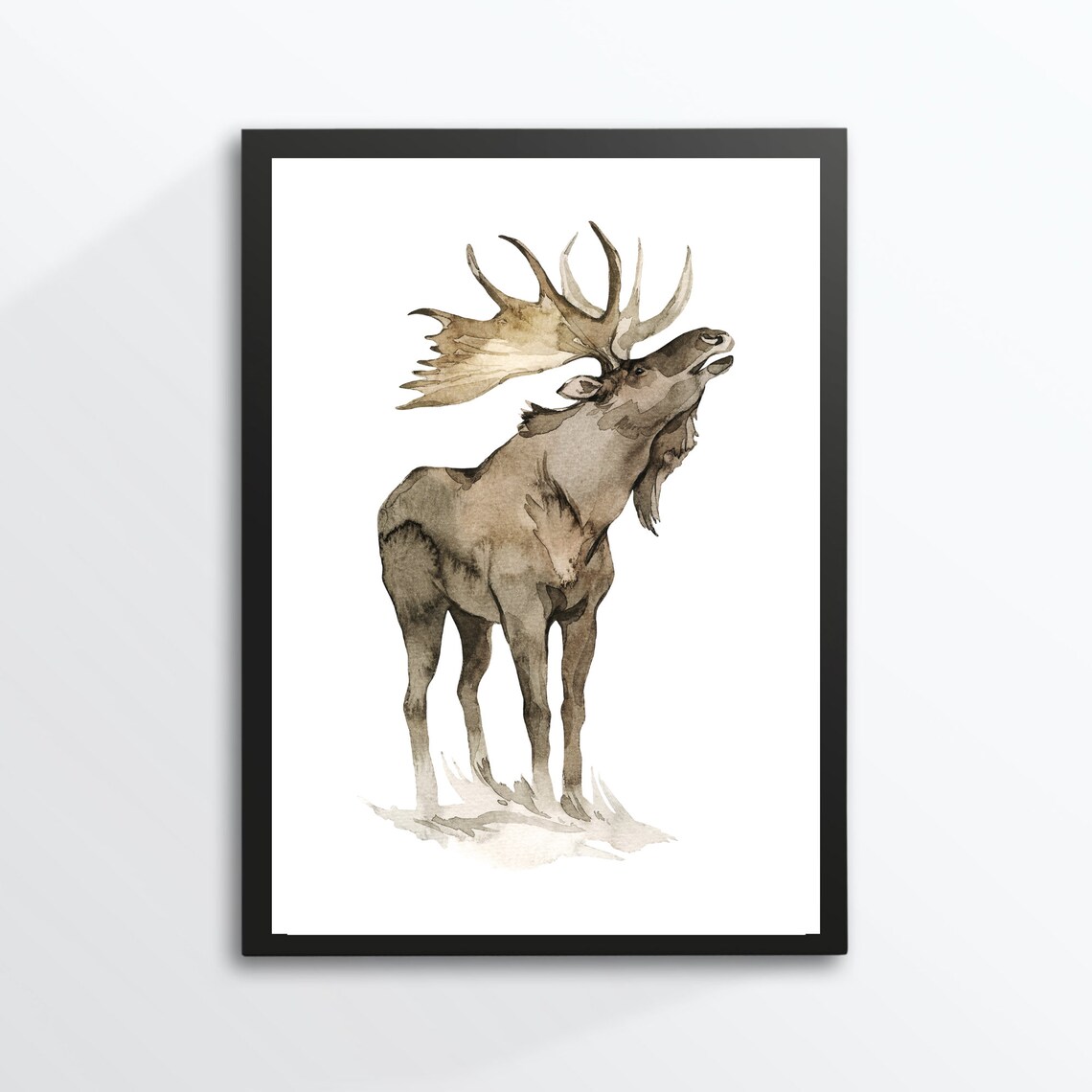Moose With Big Antlers Watercolor Woodland Wildlife Forest Art Poster - Image 2