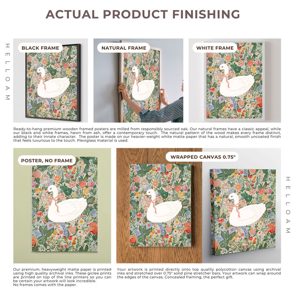 Coquette White Goose Pink Bow Botanical Floral Nursery Wall Art - Image 2