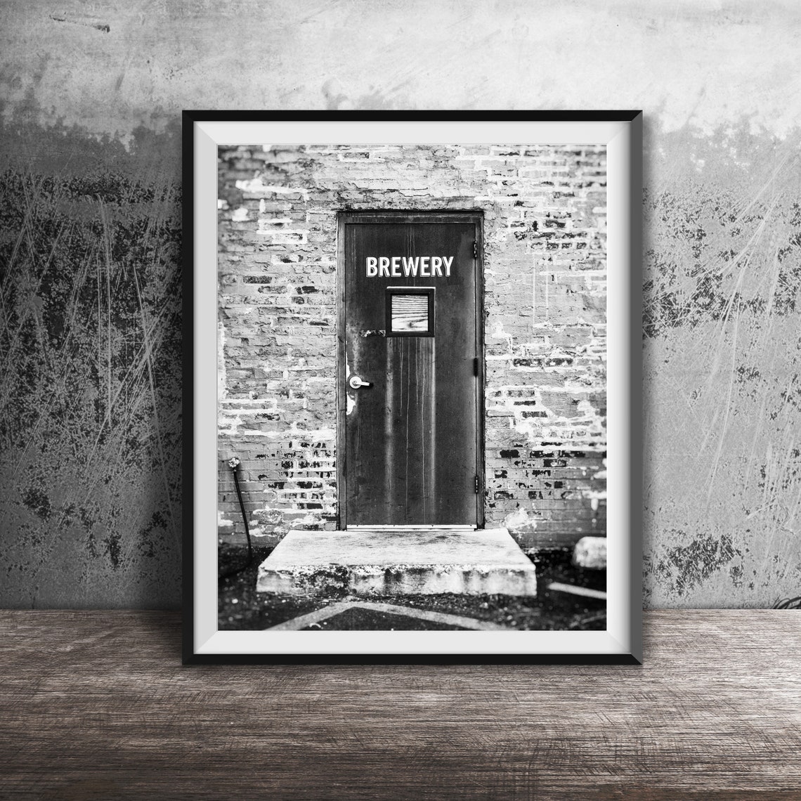 Weathered Brewery Door on Painted Brick Wall Industrial Poster - Image 2