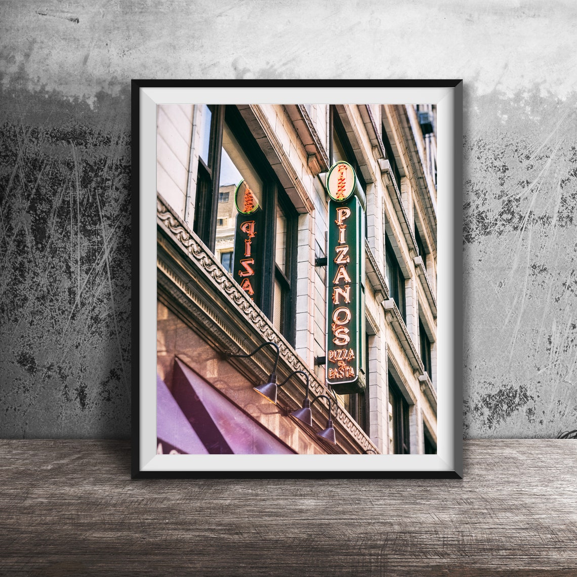 Pizzanos Pizza e Pasta Glowing Vertical Neon Blade Sign Poster