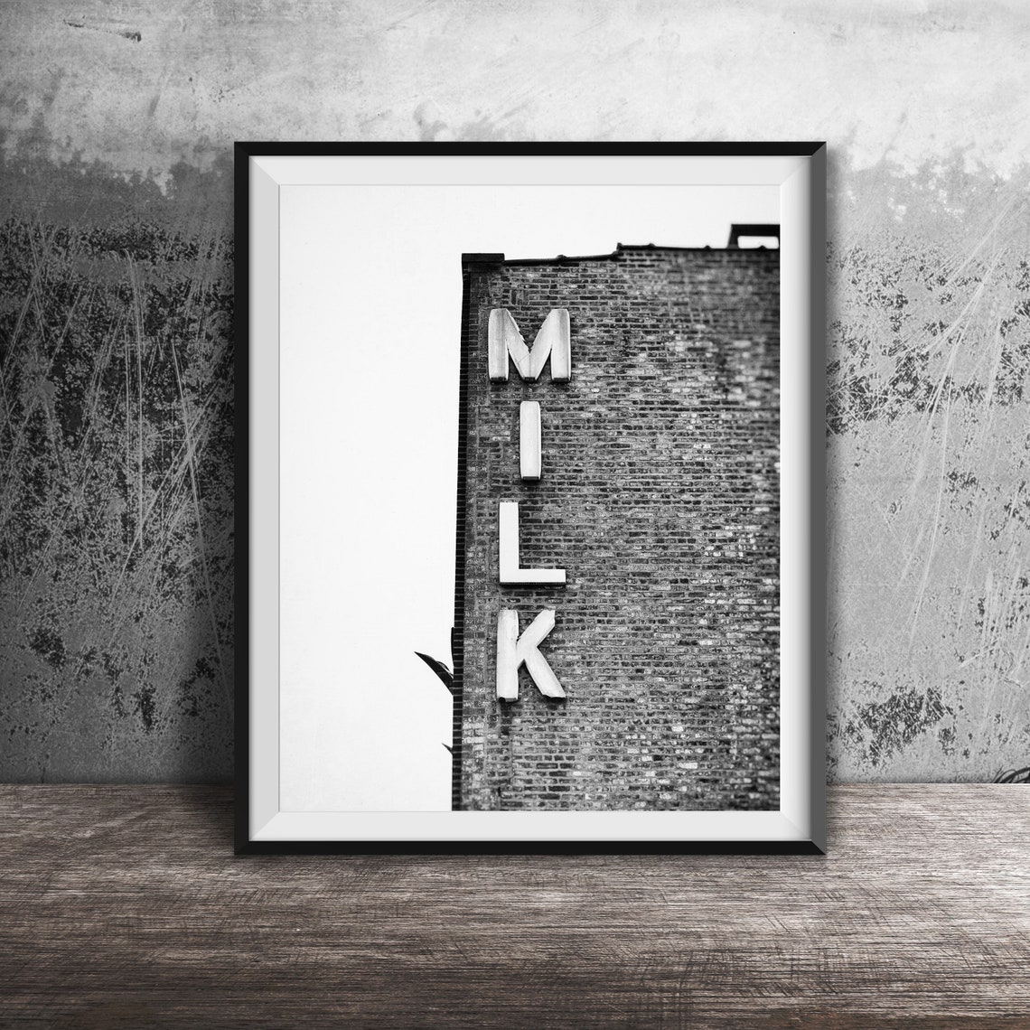 Brick Building with Vertical Milk Letters Sign Photography Poster - Image 2
