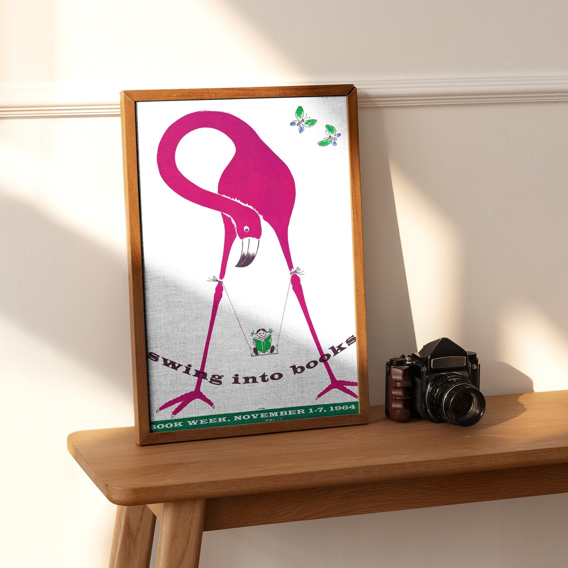 Swing Into Books 1964 Book Week Pink Flamingo Reading Poster - Image 3