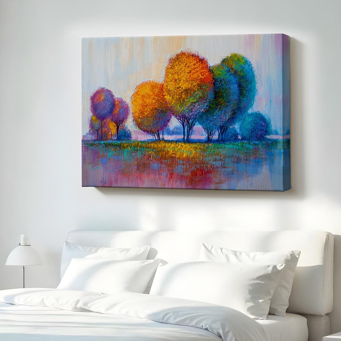 Vibrant Round Trees Autumn Oil Painting Colorful Abstract Forest Poster