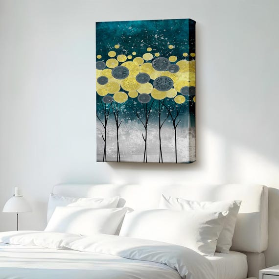 Night View Canvas Art Golden Color Contemporary Modern Abstract Print Wall Decor Housewarming Gifts