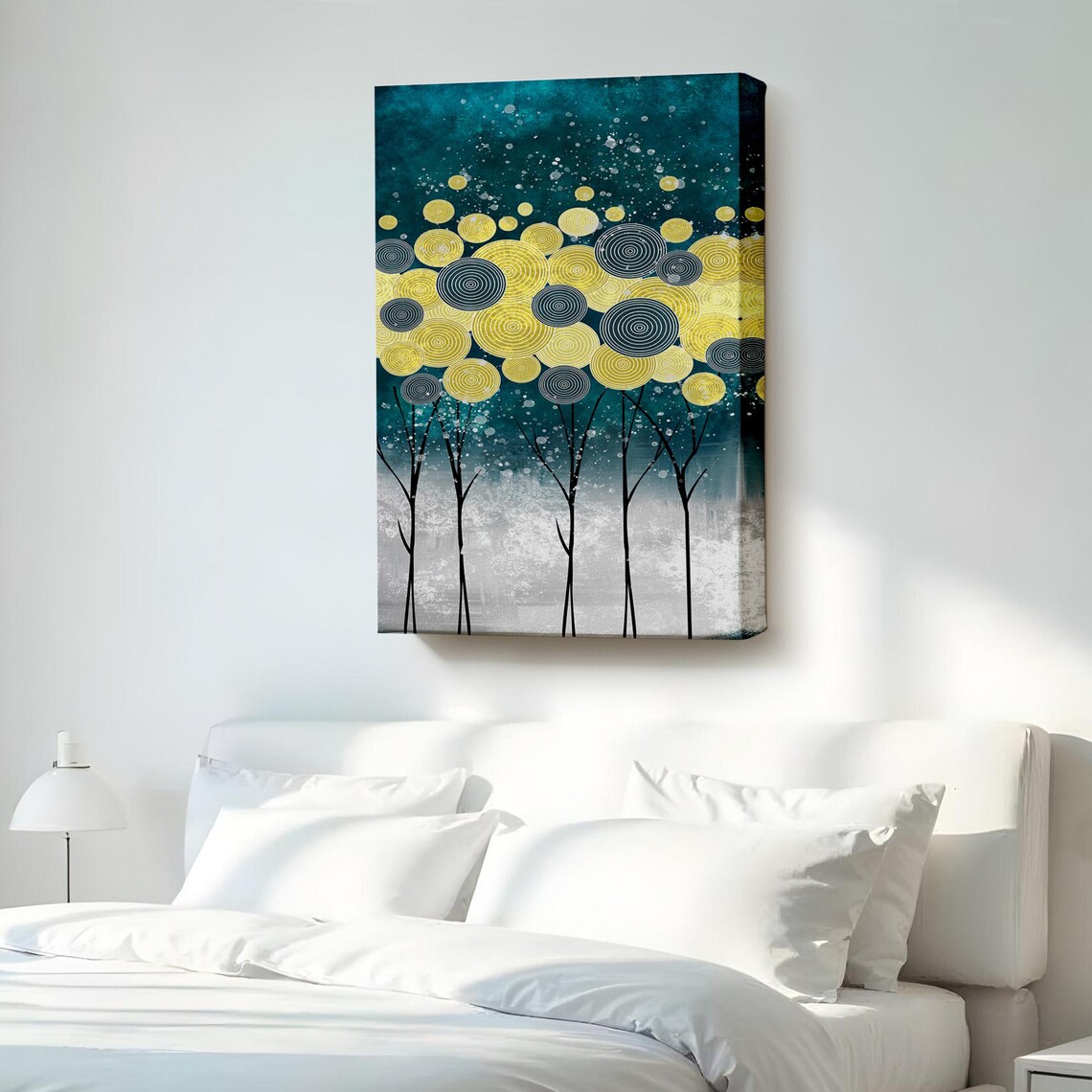 Golden Circles Night Sky Abstract Teal Gold Contemporary Art Wall Poster